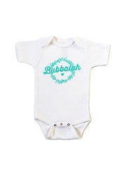 Green infant baby newborn clothing onesie with Yiddish design.
