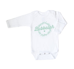 Green infant baby newborn clothing long-sleeved onesie with Yiddish design