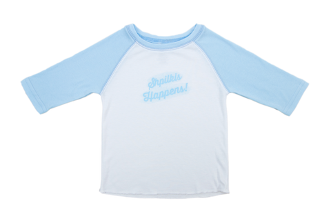 Shpilkis Happens 2T Sky Blue Raglan Sleeve Baseball Shirt