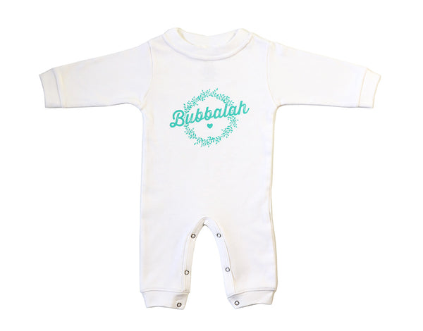 Green infant baby newborn clothing sleep and play with Yiddish design