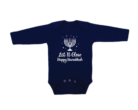 Hanukkah Let It Glow Long-Sleeved Navy Onesie