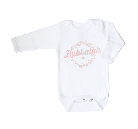 Bubbalah Long Sleeved White Onesie with Mittens in Rose Ink