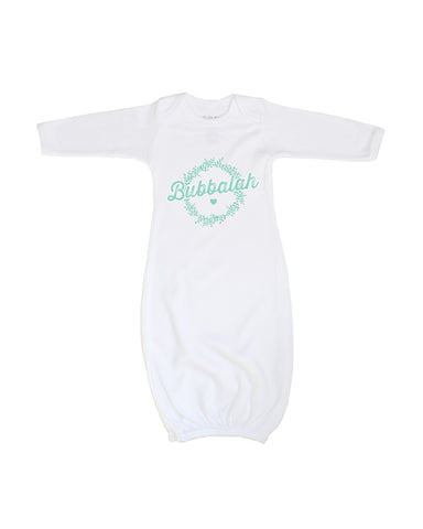 Green infant baby newborn clothing gown with Yiddish design