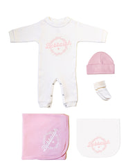 Bubbalah White "Sleep + Play Today" Set with Rose Petal Pink Design