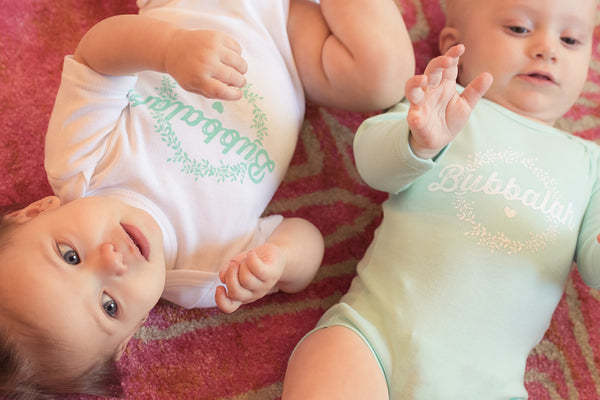 Bubbalah White Short-Sleeve Onesie with Mint Green ink